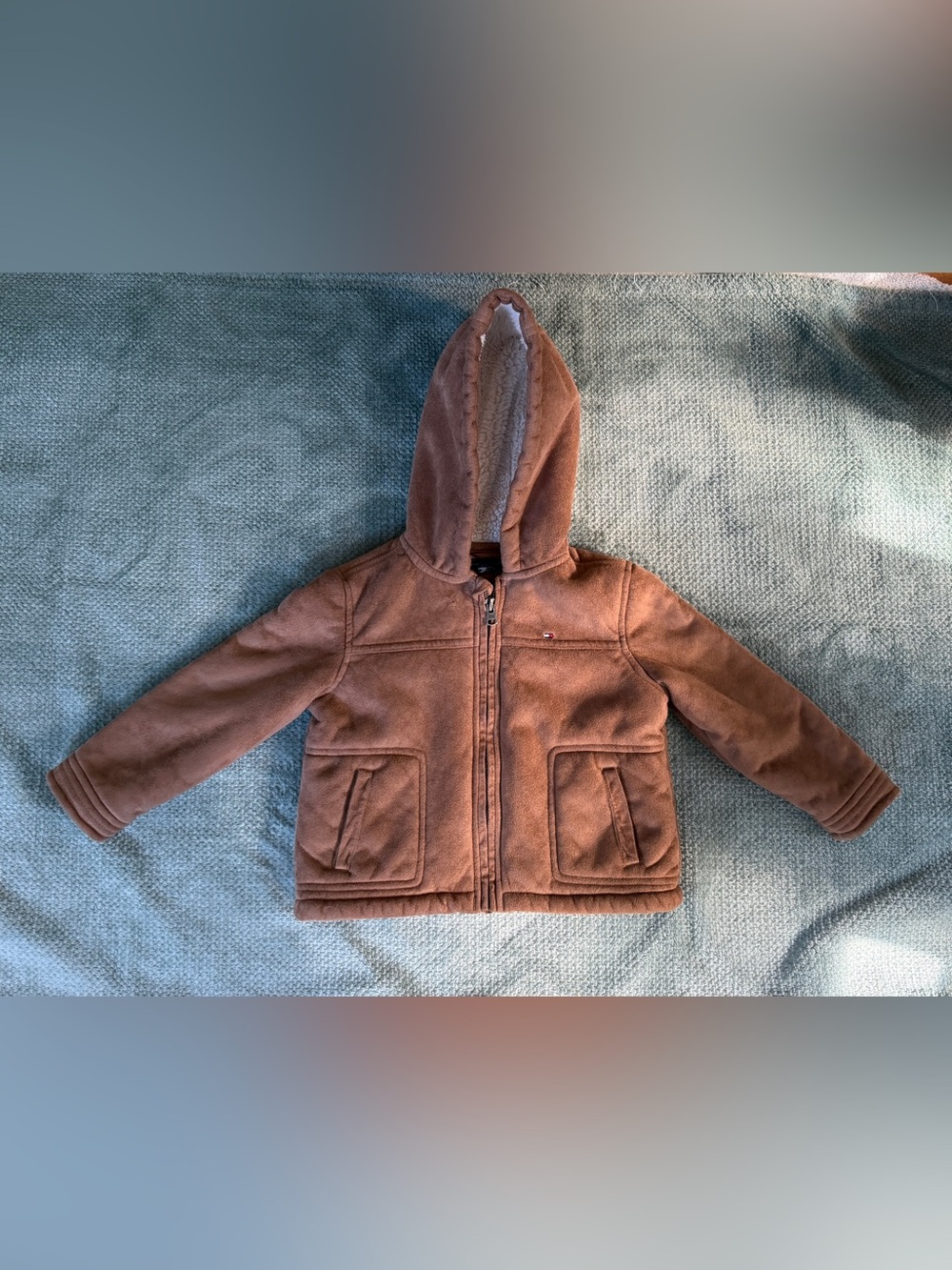 Toddler Tommy Hilfiger Hooded Faux Suede Jacket - Brown